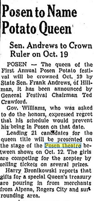 Posen Theater - Oct 1952 Potato Queen